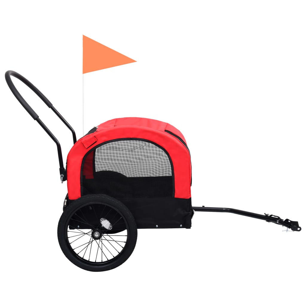 vidaXL piros/fekete 2 az 1-ben bicikli-utánfutó és sétakocsi