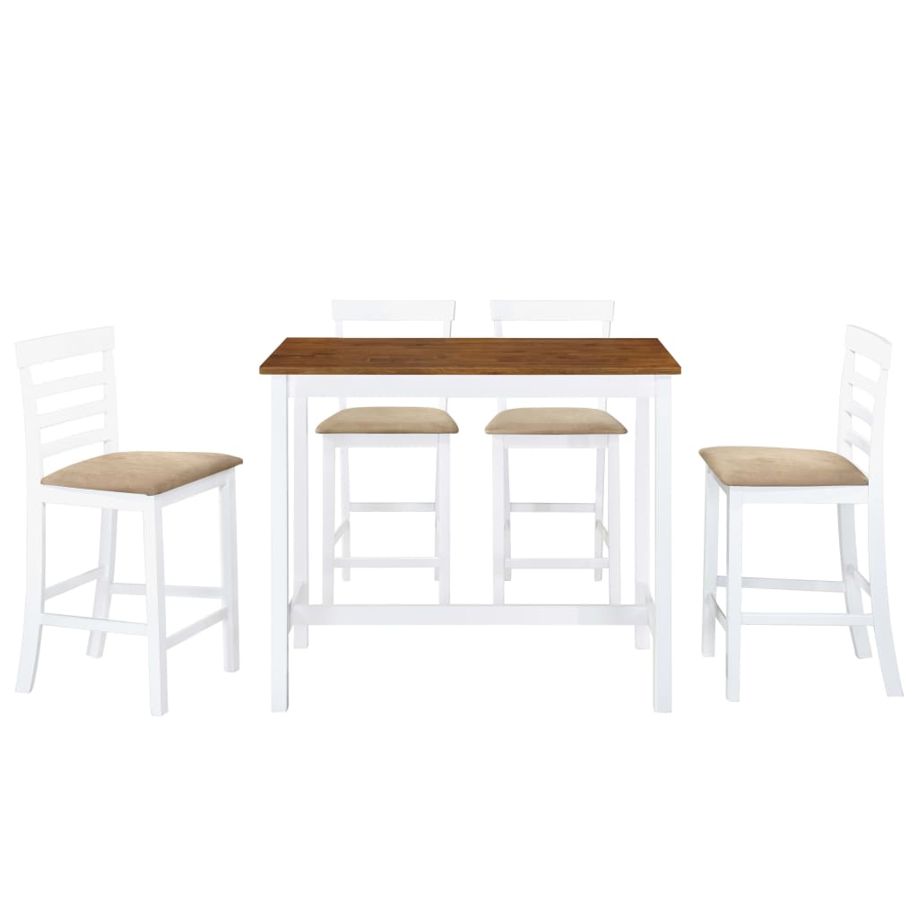 vidaXL 5 részes barna-fehér tömör fa bárasztal és szék garnitúra