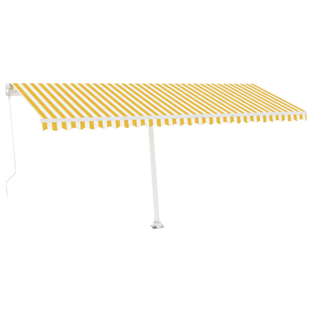 vidaXL sárga-fehér kézzel kihúzható póznás napellenző 500 x 350 cm