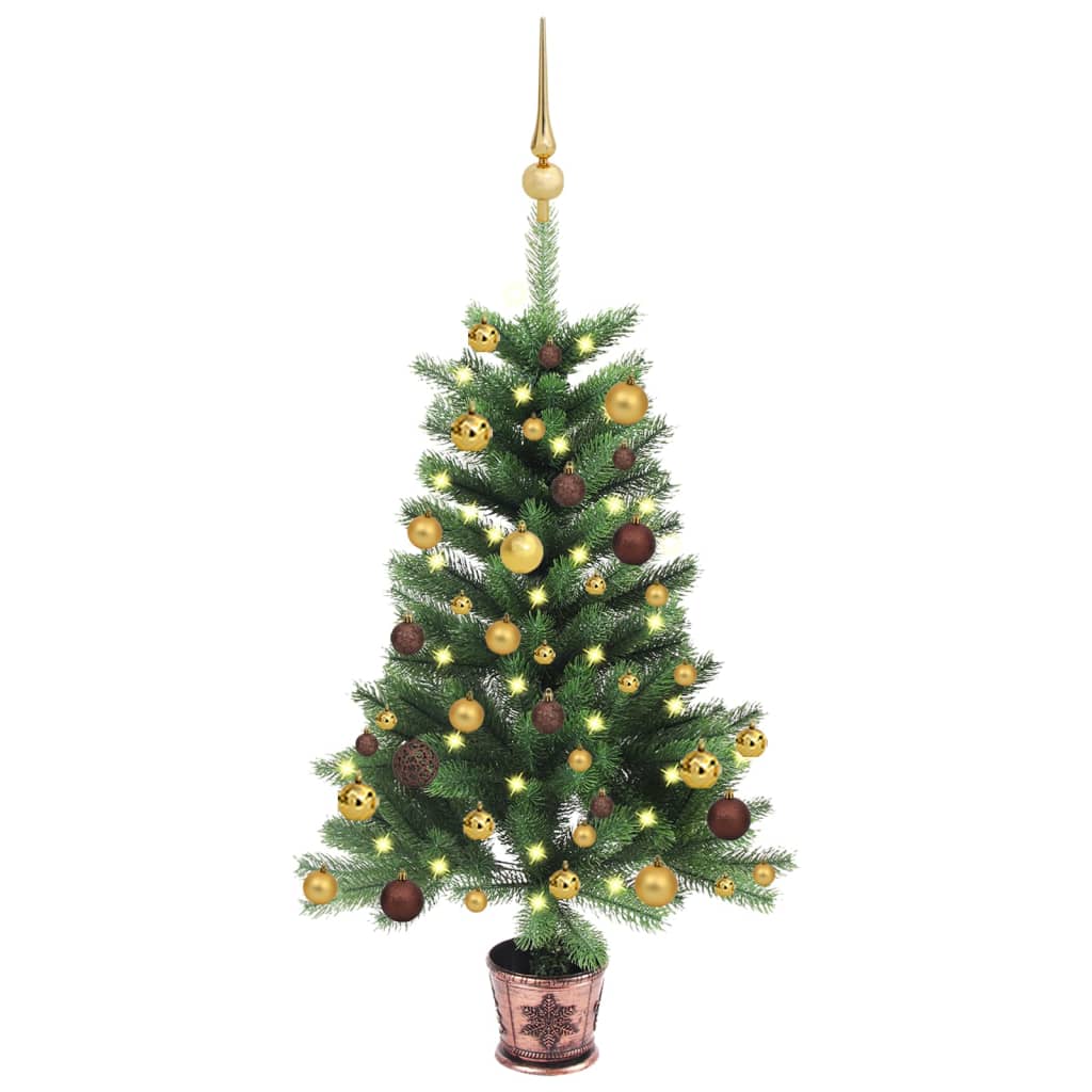 vidaXL zöld megvilágított műkarácsonyfa gömb szettel 65 cm