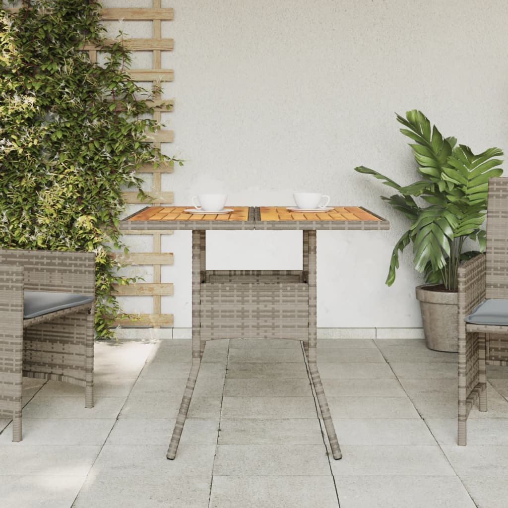 vidaXL szürke polyrattan kerti asztal akácfa lappal 80 x 80 x 75 cm