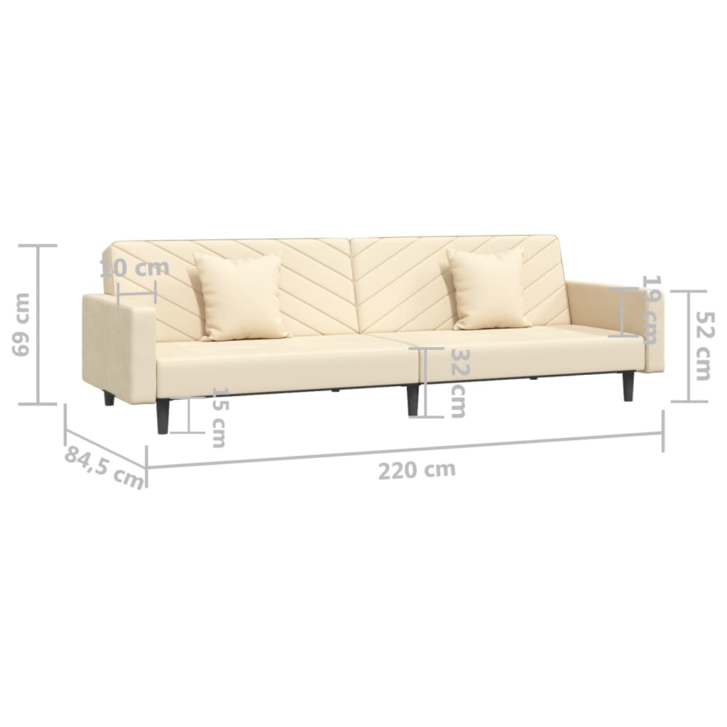 vidaXL kétszemélyes krémszínű bársony kanapéágy két párnával