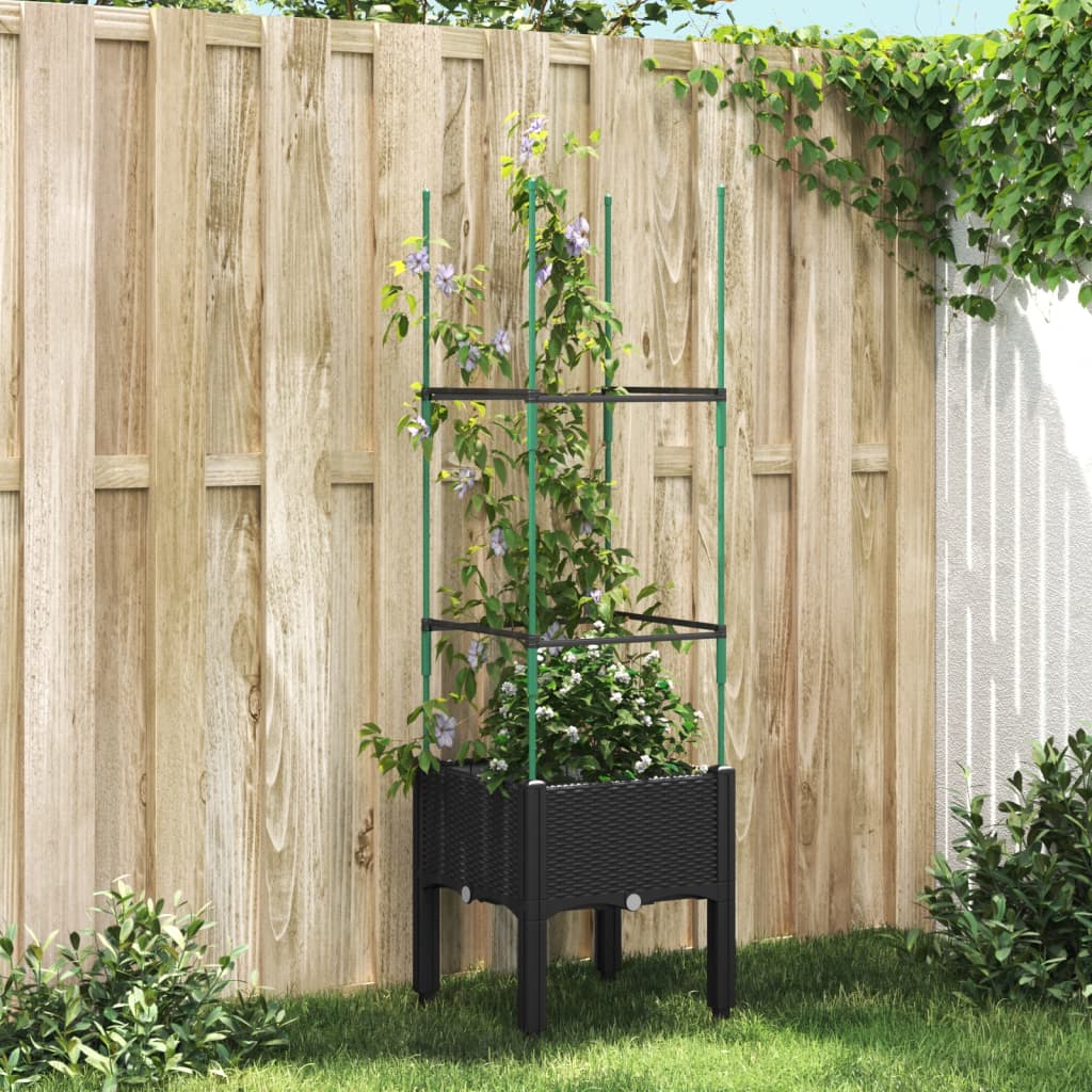 vidaXL fekete polipropilén rácsos kerti ültetőláda 40 x 40 x 142,5 cm