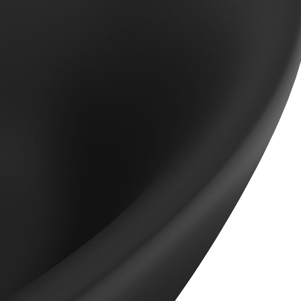 vidaXL ovális matt fekete kerámia mosdókagyló túlfolyóval 58,5 x 39 cm