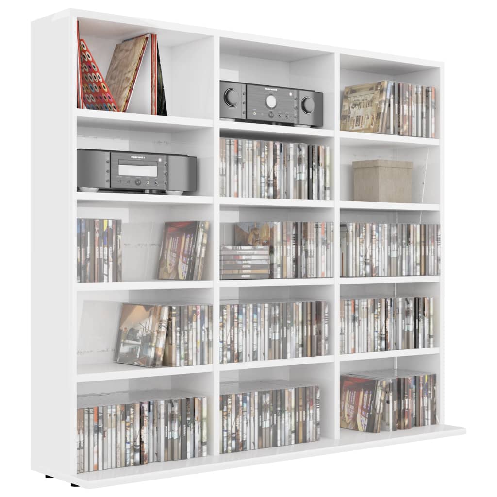 vidaXL magasfényű fehér forgácslap CD-tartó szekrény 102x23x89,5 cm