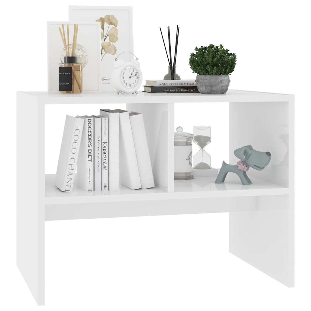 vidaXL magasfényű fehér forgácslap kisasztal 60 x 40 x 45 cm