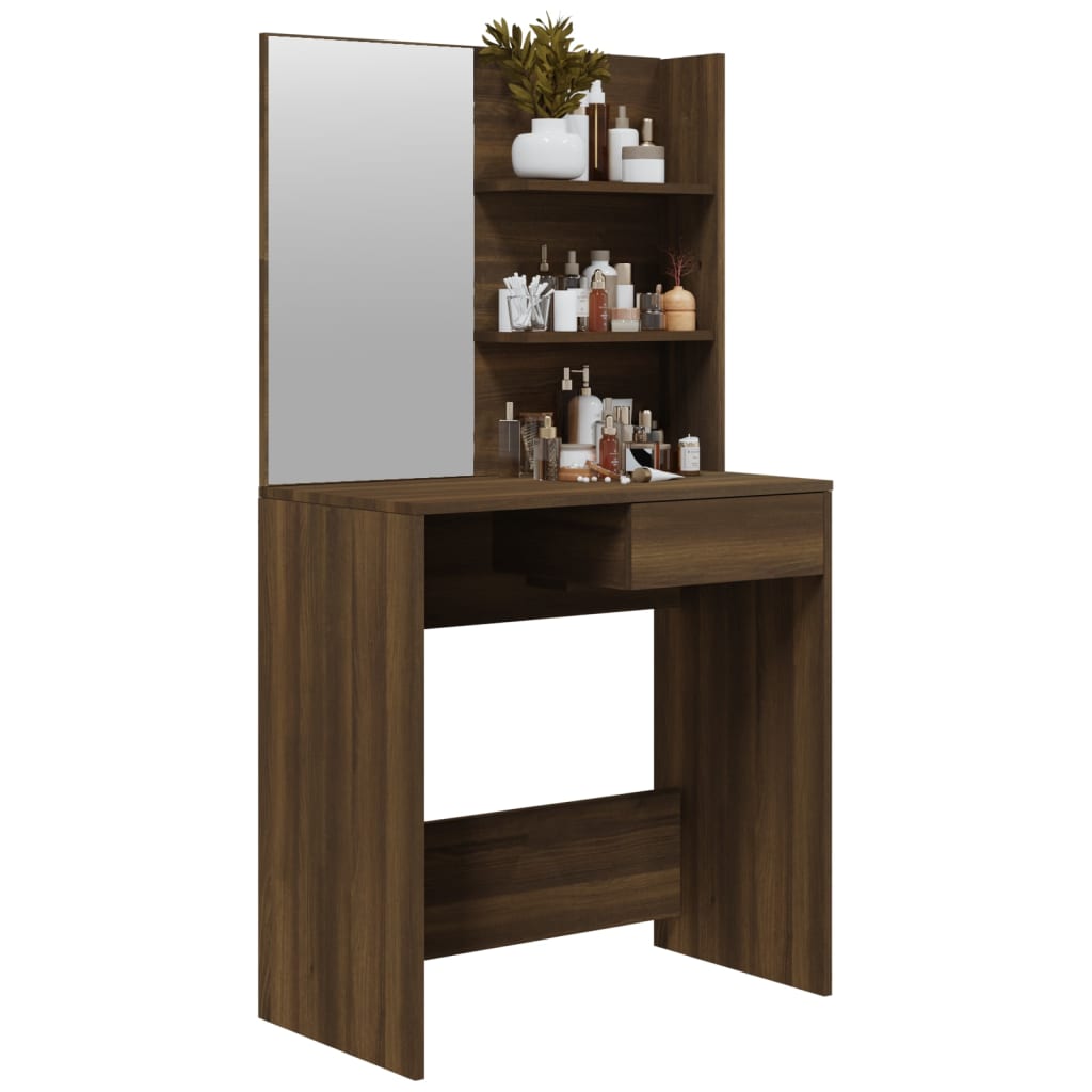 vidaXL barna tölgyszínű fésülködőasztal tükörrel 74,5 x 40 x 141 cm