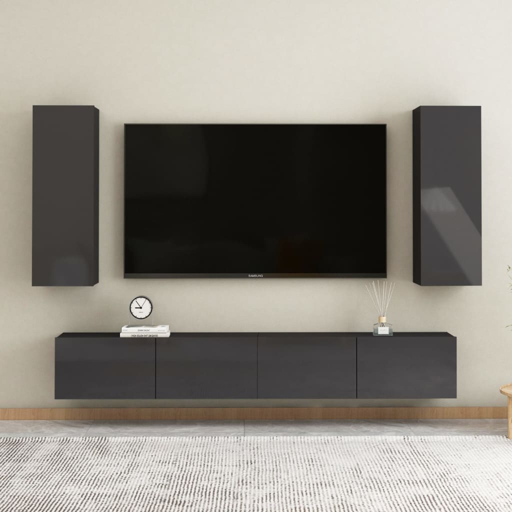 vidaXL 2 db magasfényű szürke forgácslap TV-szekrény 30,5 x 30 x 90 cm