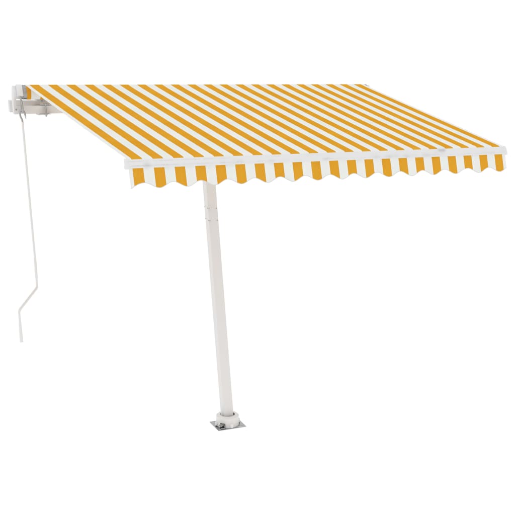 vidaXL sárga-fehér kézzel kihúzható póznás napellenző 350 x 250 cm