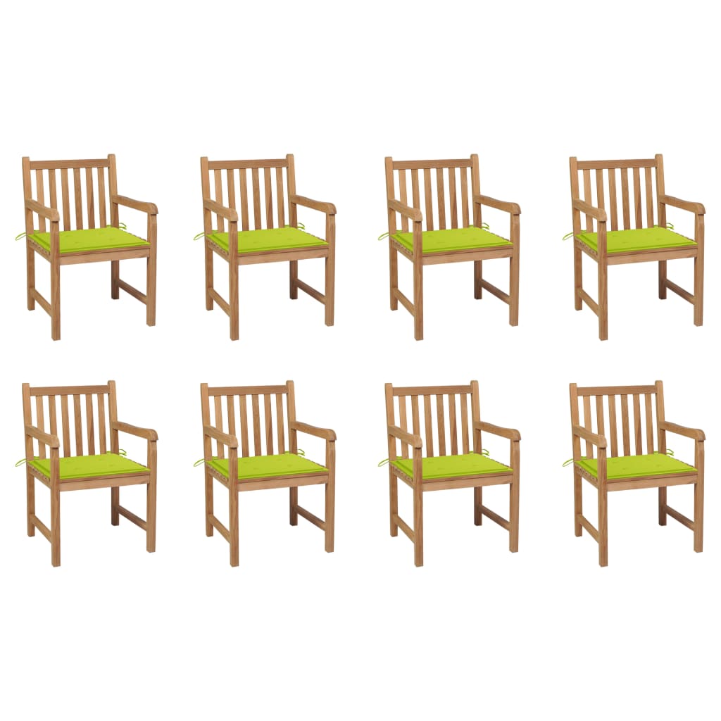 vidaXL 8 db tömör tíkfa kerti szék élénkzöld párnákkal