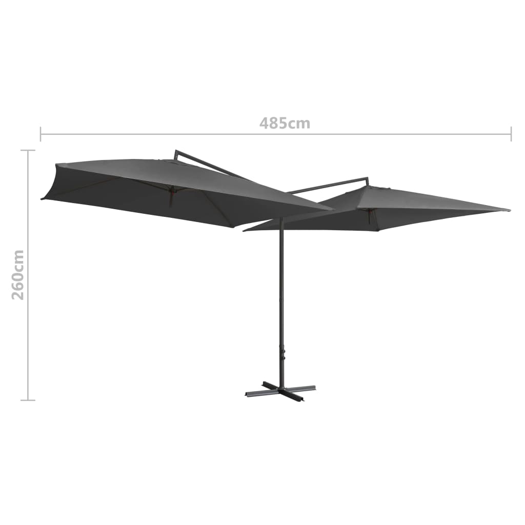 vidaXL antracitszürke dupla napernyő acélrúddal 250 x 250 cm