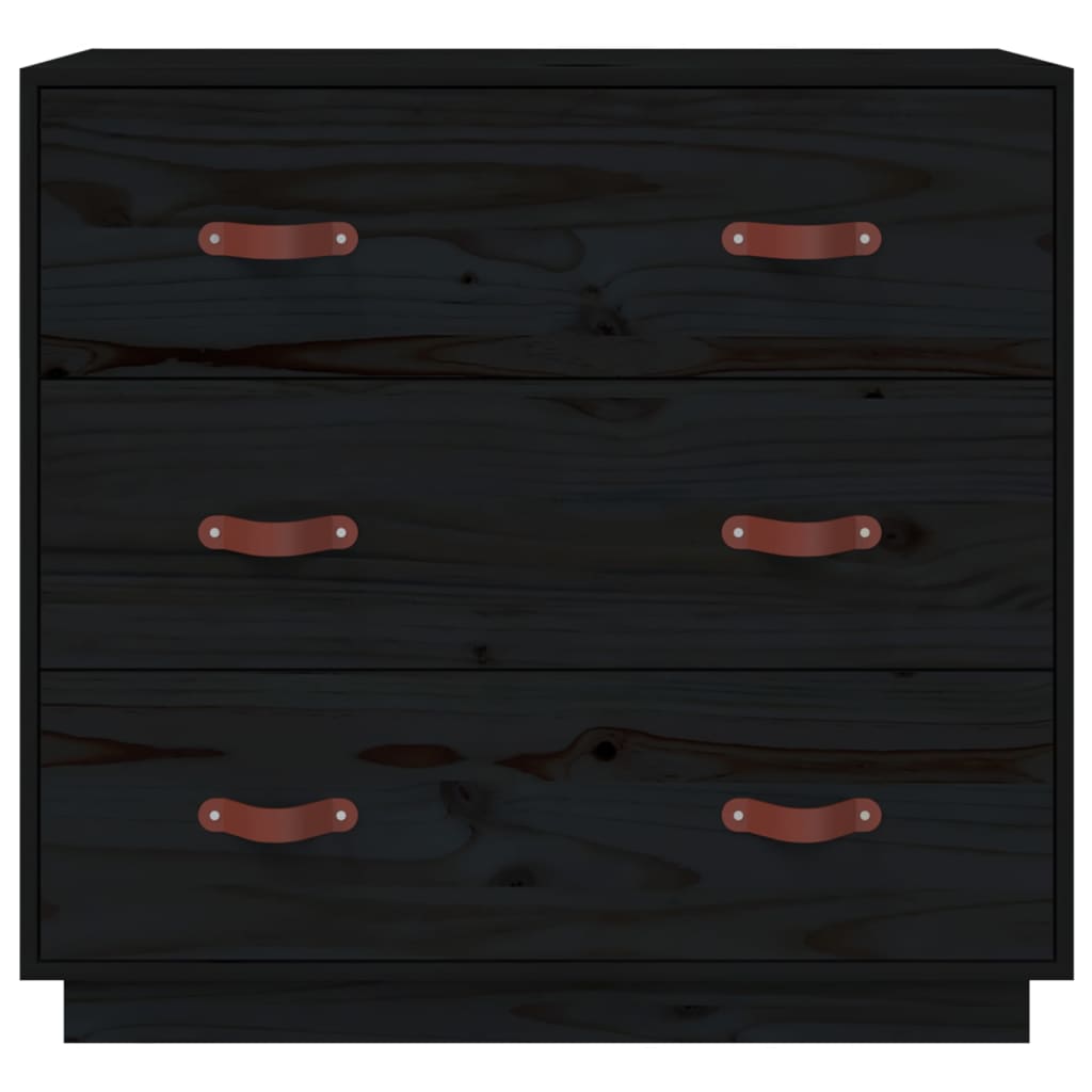 vidaXL fekete tömör fenyőfa tálalószekrény 80 x 40 x 75 cm