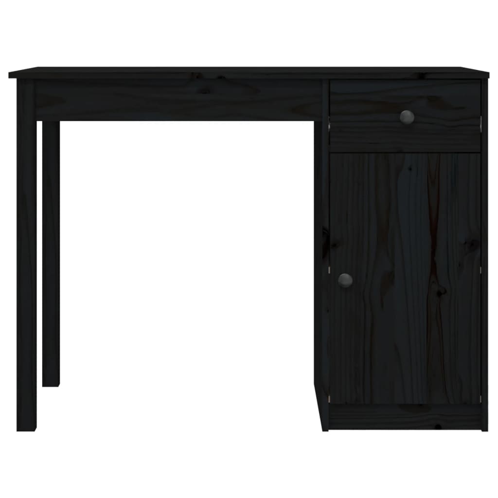 vidaXL tömör fenyőfa íróasztal fekete 100x50x75 cm