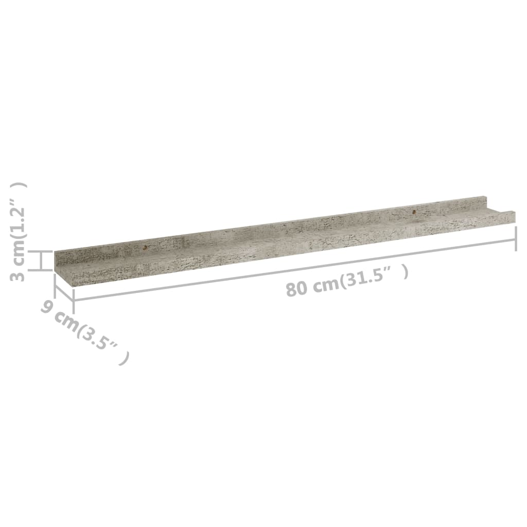 vidaXL 2 db betonszürke fali polc 80 x 9 x 3 cm
