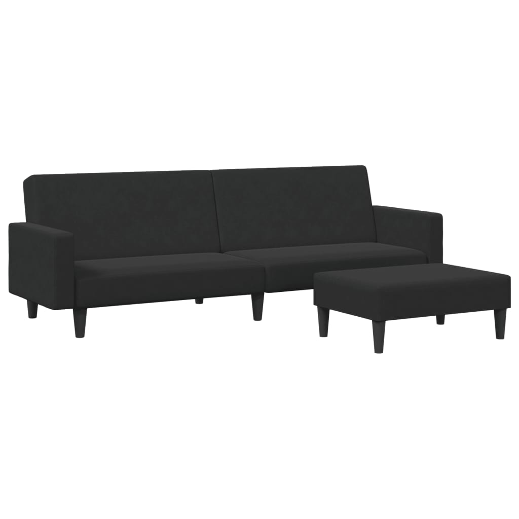 vidaXL 2 személyes fekete bársony kanapéágy lábtartóval