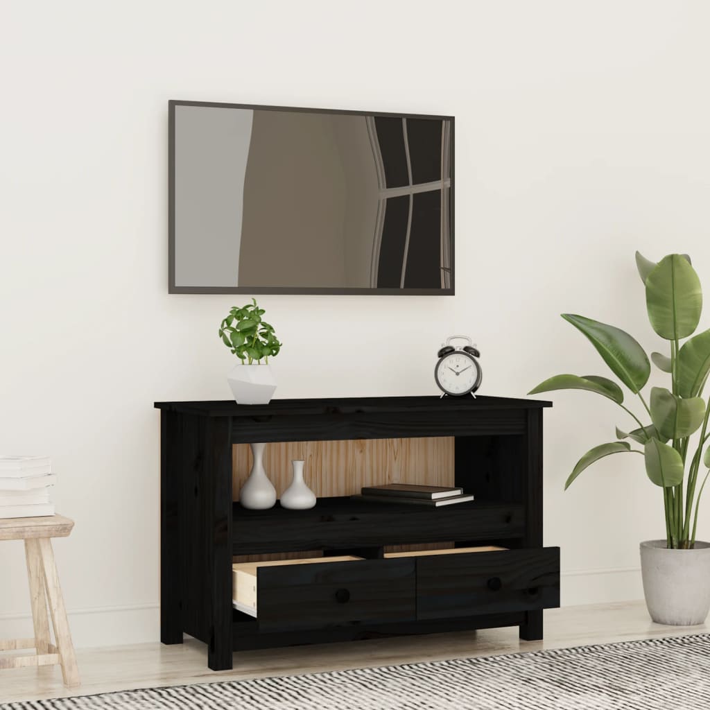 vidaXL fekete tömör fenyőfa TV-szekrény 79 x 35 x 52 cm
