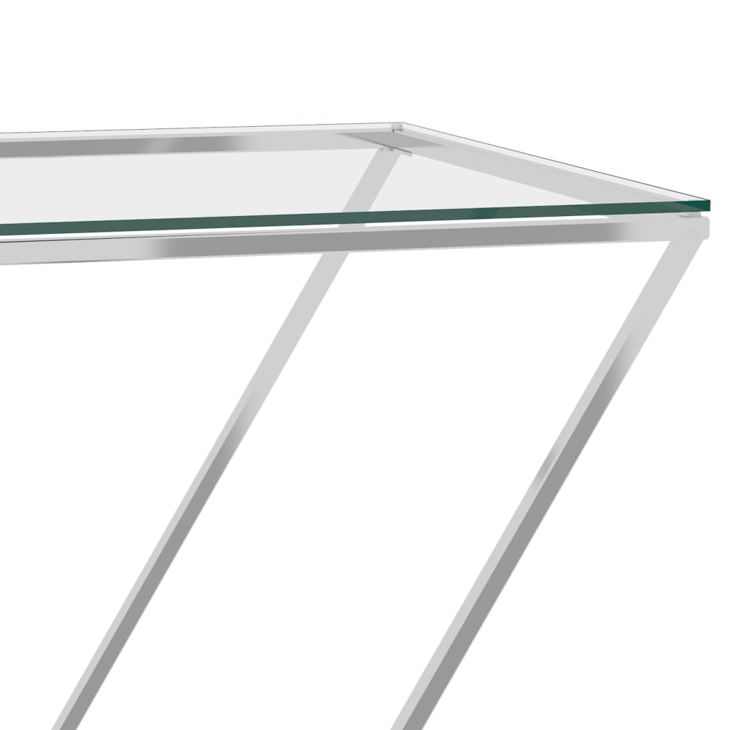 vidaXL ezüstszínű rozsdamentes acél és üveg kisasztal 90 x 40 x 75 cm