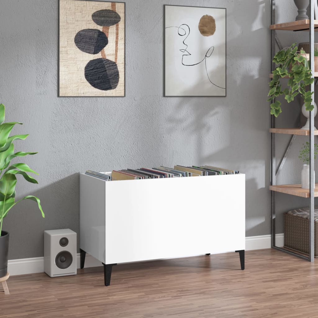 vidaXL magasfényű fehér szerelt fa hanglemezszekrény 74,5x38x48 cm