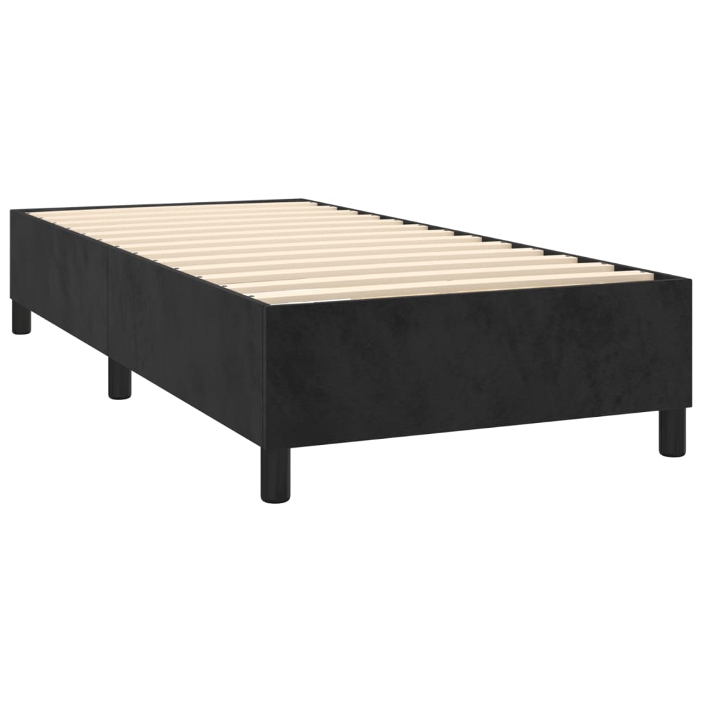vidaXL fekete bársony rugós ágy matraccal 90 x 200 cm
