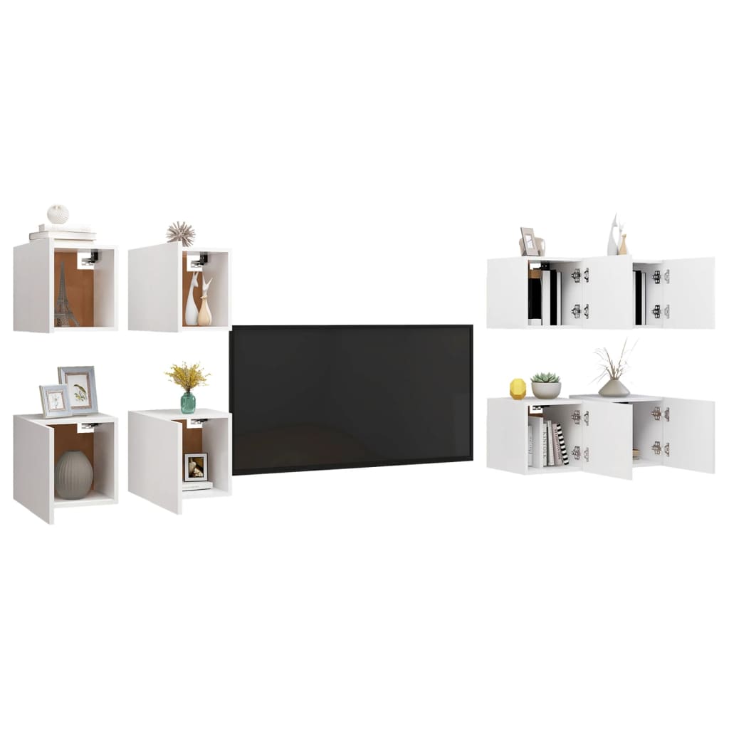vidaXL 8 db fehér falra szerelhető TV-szekrény 30,5 x 30 x 30 cm