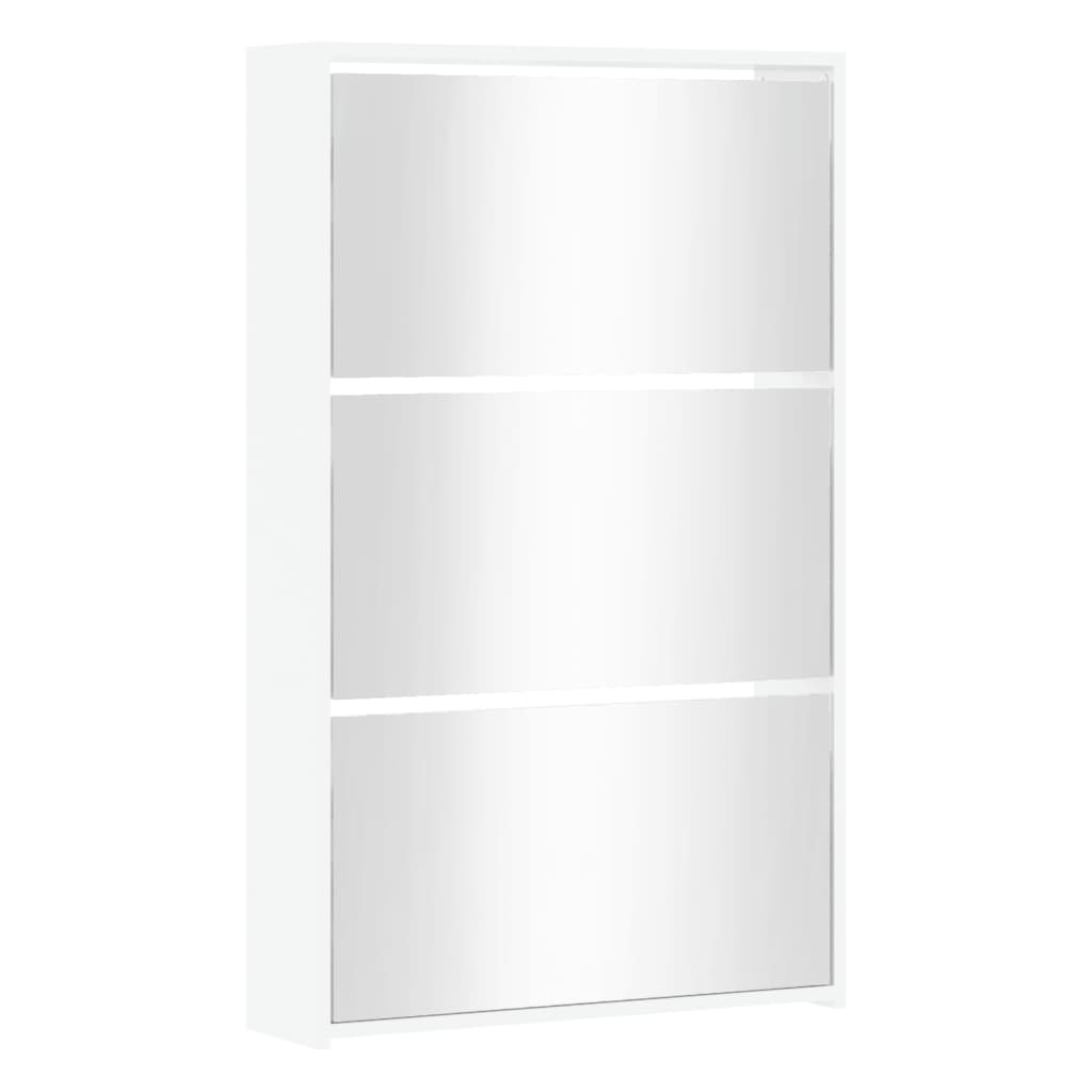 vidaXL magasfényű fehér 3 szintes cipőszekrény tükörrel 63x17x102,5 cm