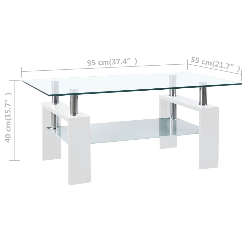 vidaXL fehér-átlátszó edzett üveg dohányzóasztal 95 x 55 x 40 cm
