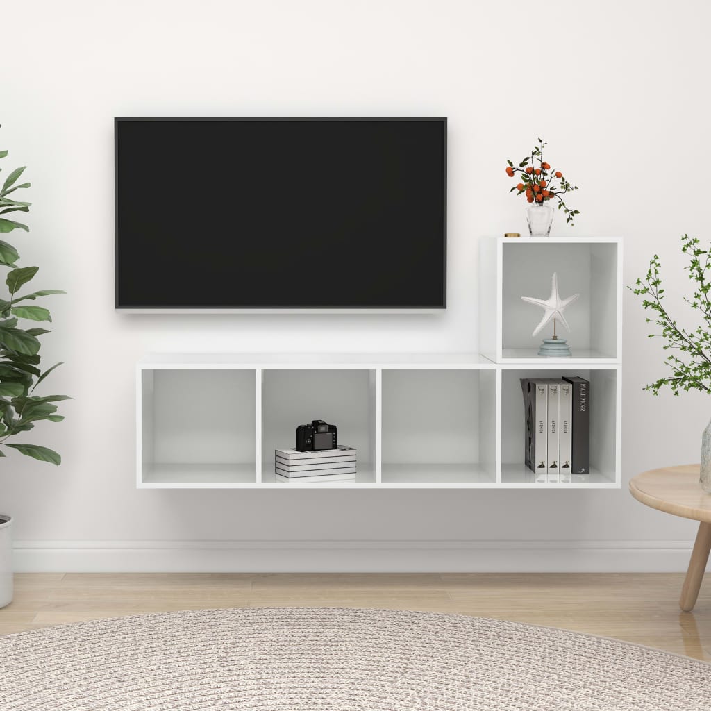 vidaXL 2 részes magasfényű fehér forgácslap TV-szekrény szett
