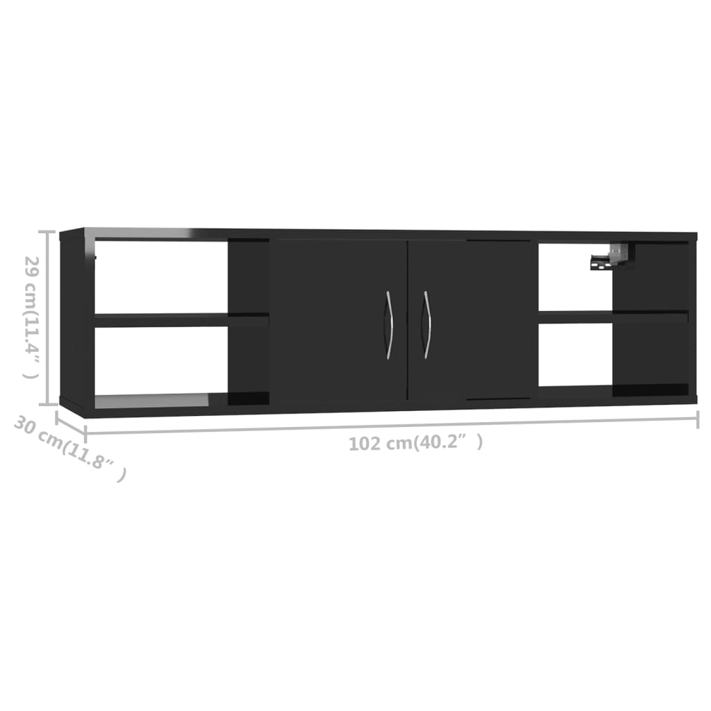 vidaXL magasfényű fekete forgácslap fali polc 102 x 30 x 29 cm