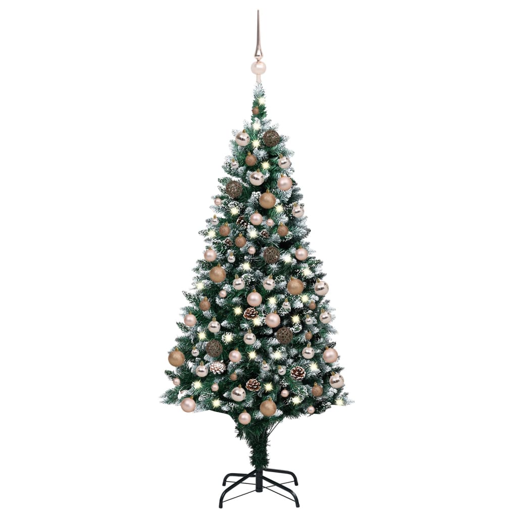 vidaXL megvilágított műkarácsonyfa gömb szettel és tobozzal 150 cm