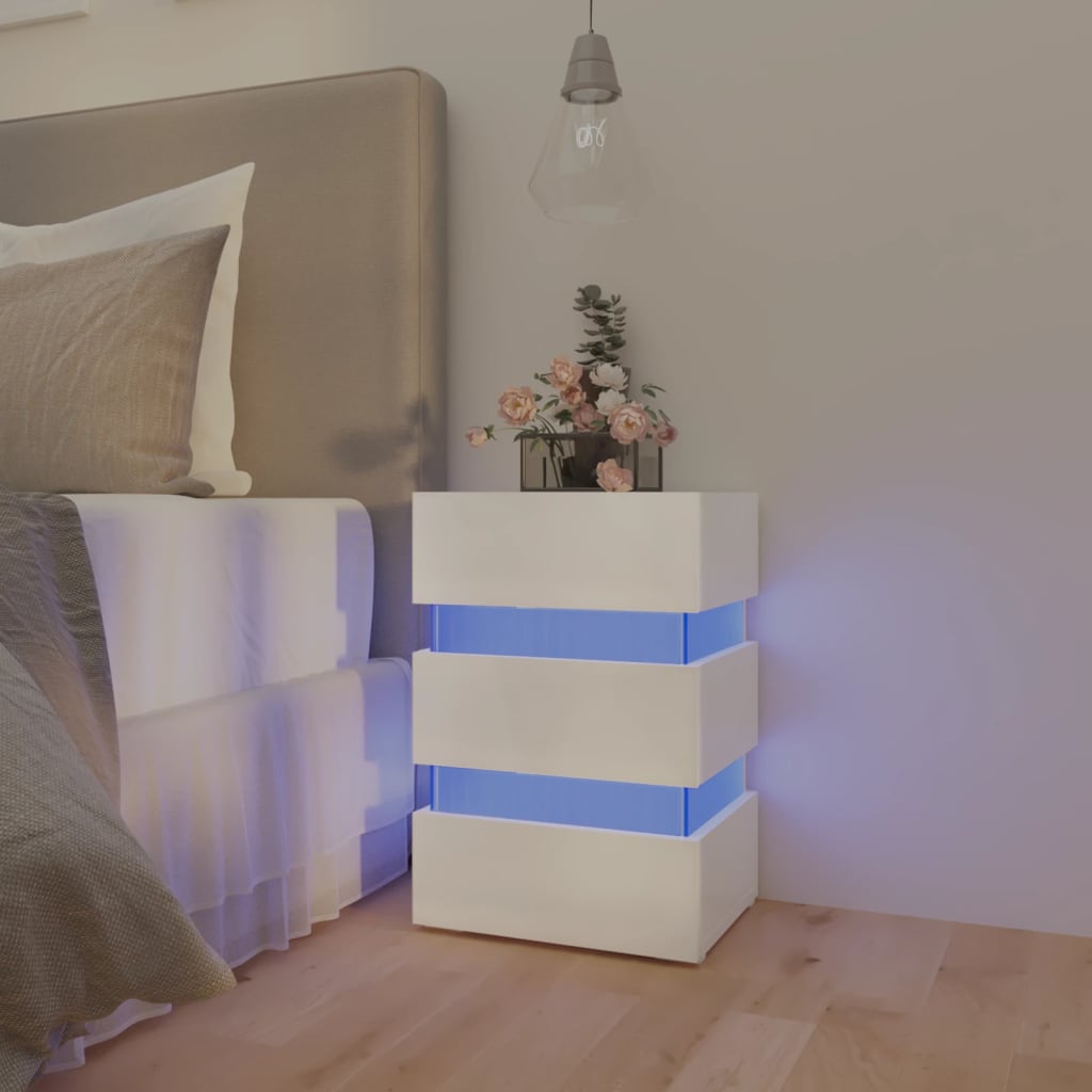 vidaXL magasfényű fehér szerelt fa LED-es éjjeliszekrény 45x35x67 cm