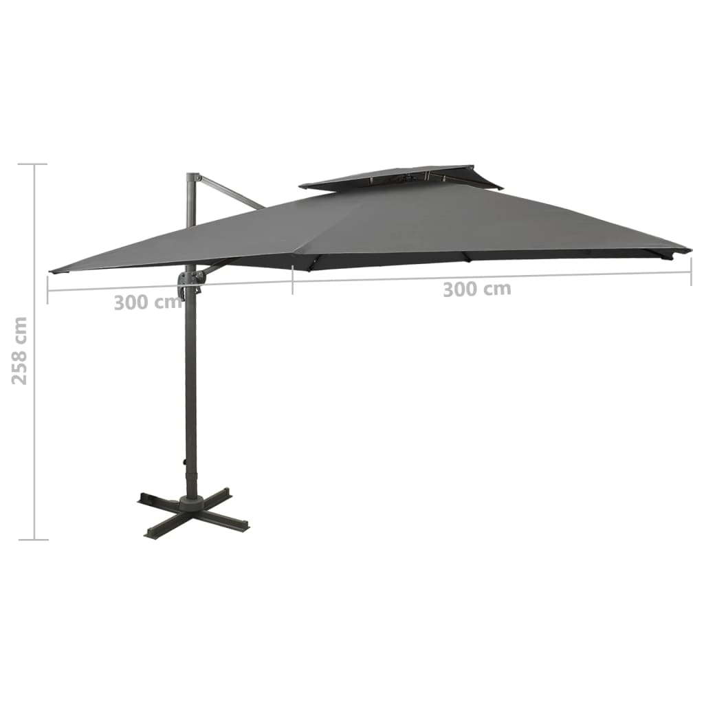 vidaXL antracitszürke dupla tetejű konzolos napernyő 300 x 300 cm