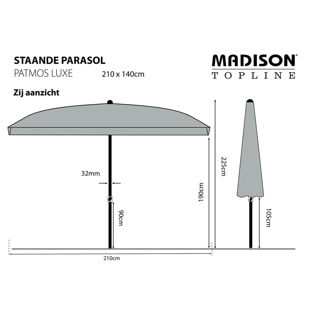 Madison Patmos Luxe világosszürke téglalap alakú napernyő 210 x 140 cm