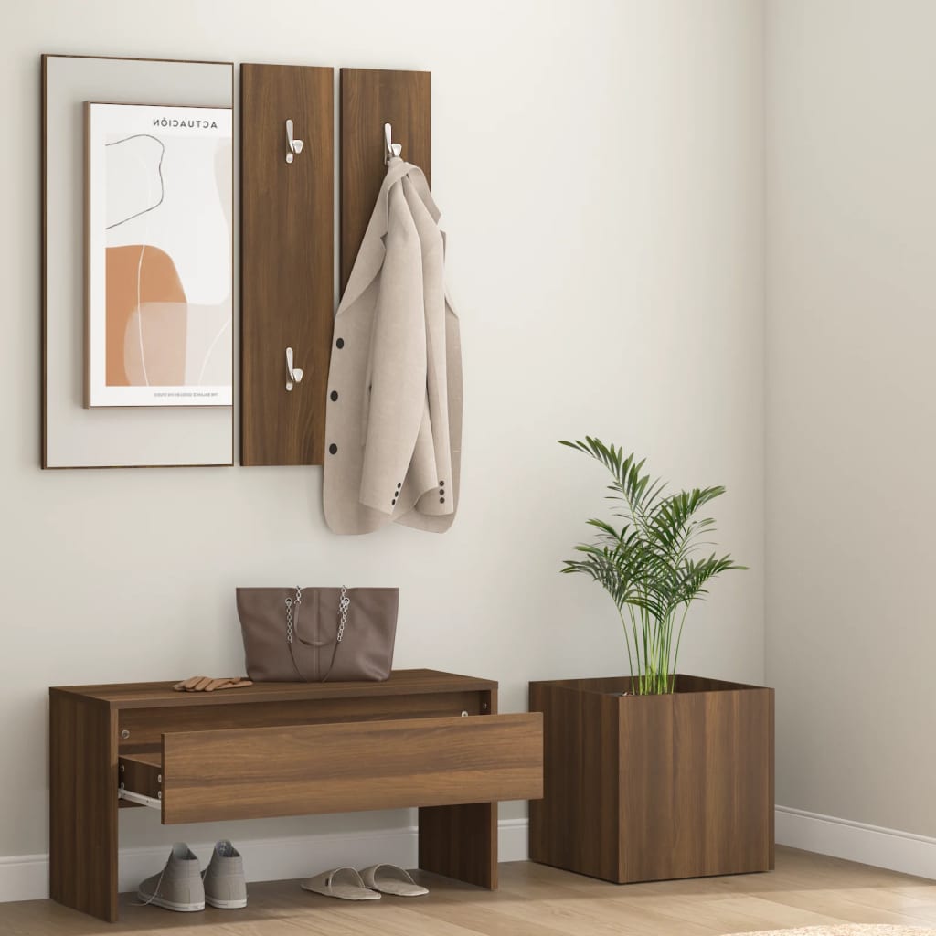 vidaXL barna tölgy színű szerelt fa előszobai bútorszett