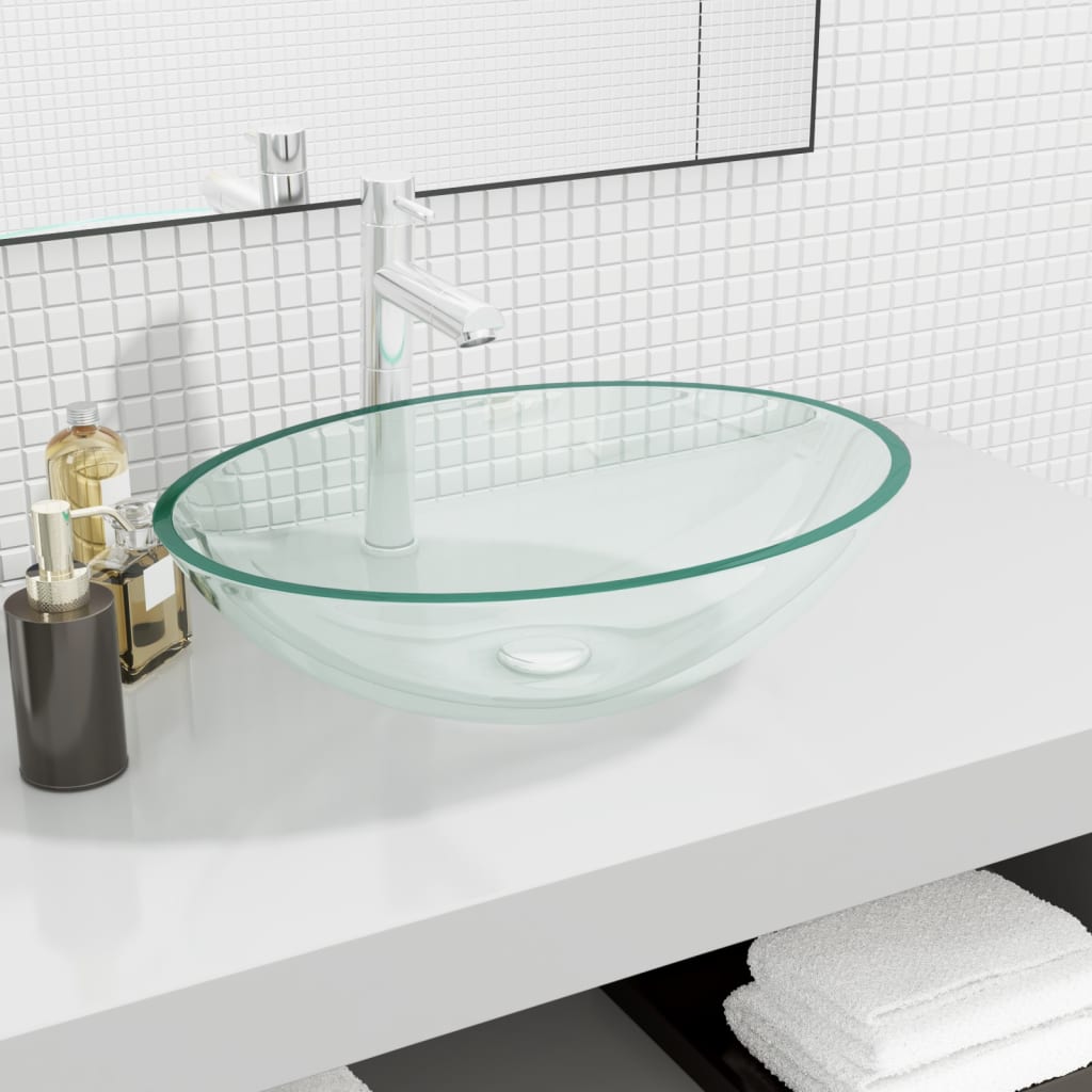 vidaXL átlátszó üveg mosdókagyló 50 x 37 x 14 cm