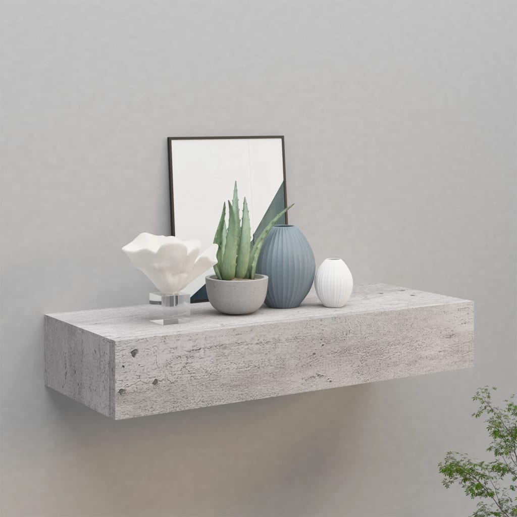vidaXL betonszürke MDF falra szerelhető fiókos polc 60 x 23,5 x 10 cm