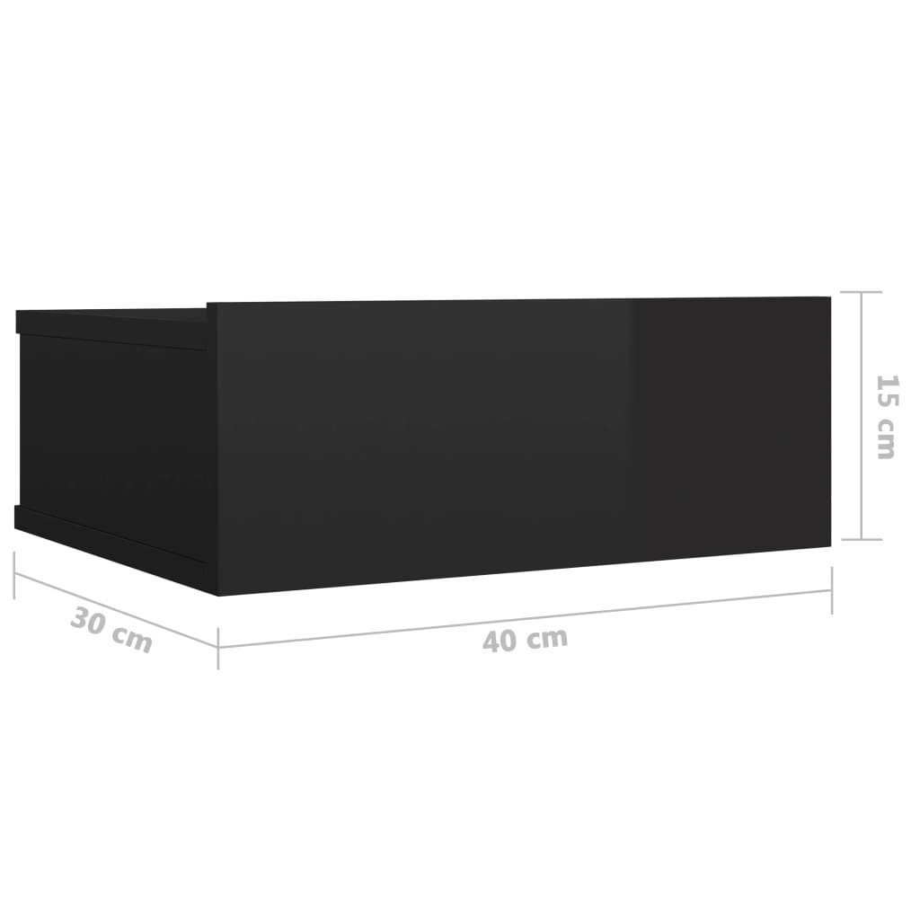 vidaXL magasfényű fekete forgácslap úszó éjjeliszekrény 40x30x15 cm