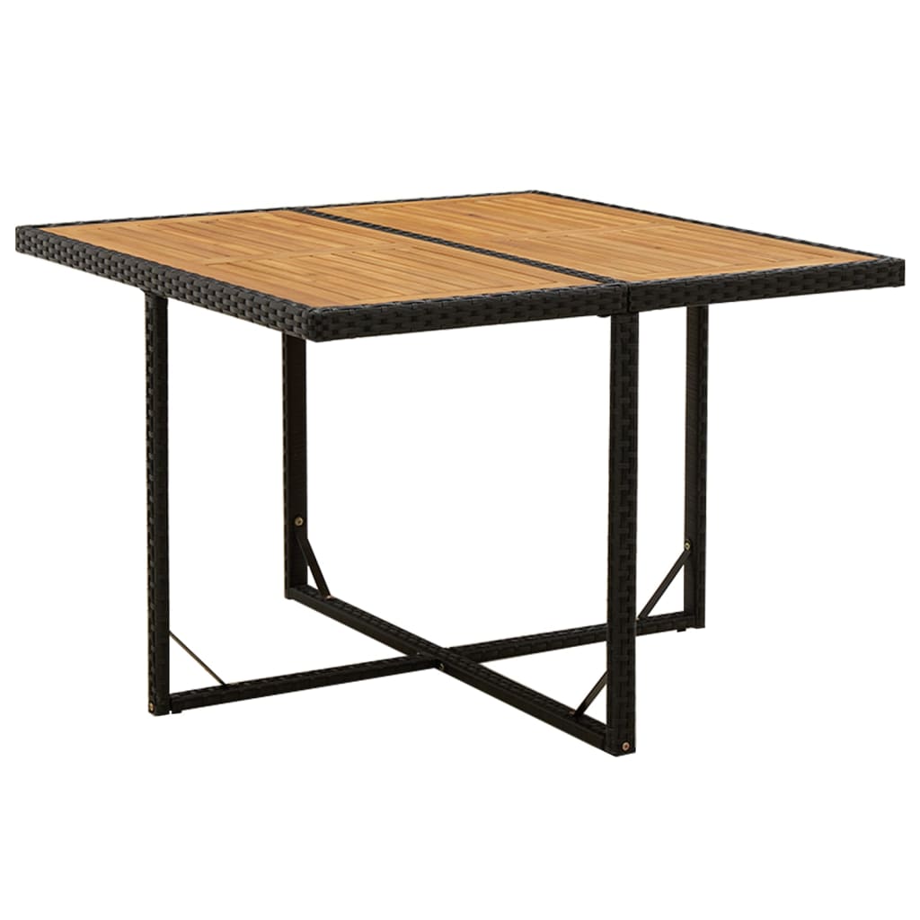 vidaXL fekete polyrattan és tömör akácfa kerti asztal 109x107x74 cm