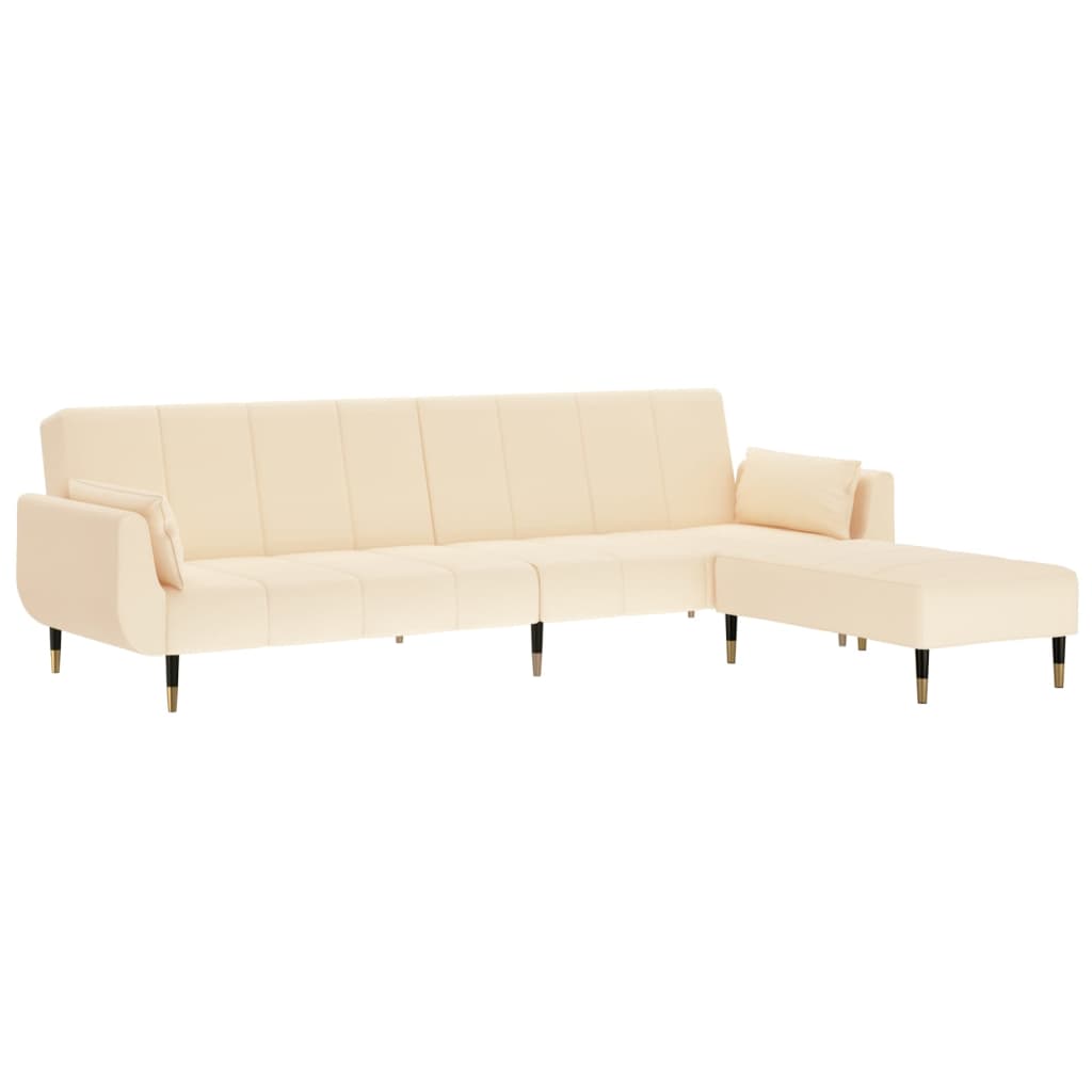 vidaXL kétszemélyes krémszínű kanapéágy zsámollyal és két párnával