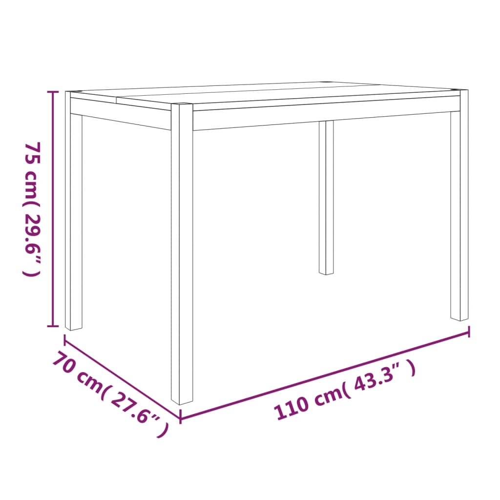 vidaXL tömör akácfa étkezőasztal 110 x 70 x 75 cm
