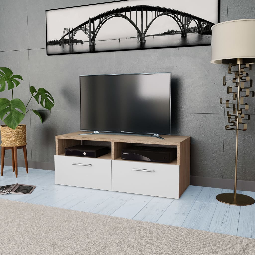 vidaXL tölgyfa/fehér színű faforgácslap TV szekrény 95 x 35 x 36 cm