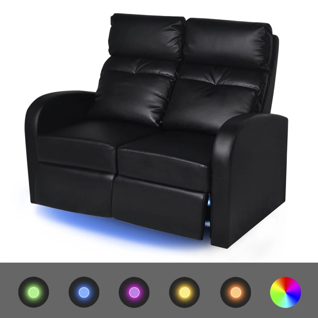 vidaXL LED 2 személyes műbőr dönthető támlájú fotel fekete