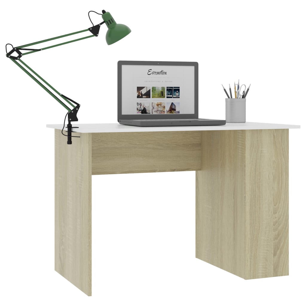 vidaXL fehér és sonoma-tölgy színű forgácslap íróasztal 110x60x73 cm