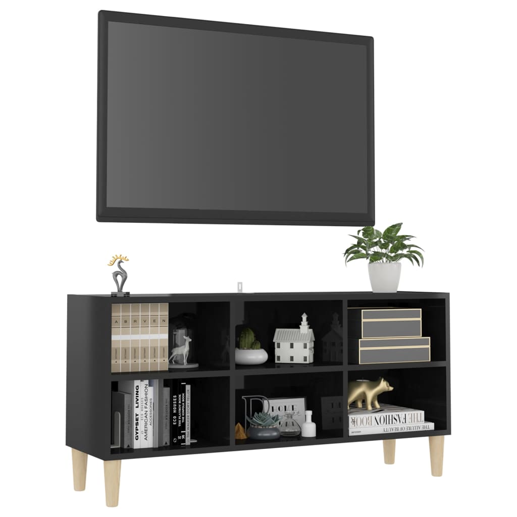 vidaXL magasfényű fekete TV-szekrény tömör falábakkal 103,5x30x50 cm