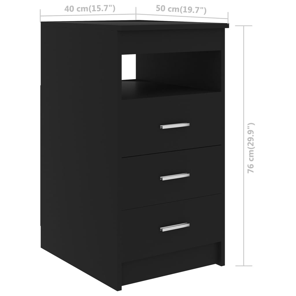 vidaXL fekete szerelt fa fiókos szekrény 40 x 50 x 76 cm