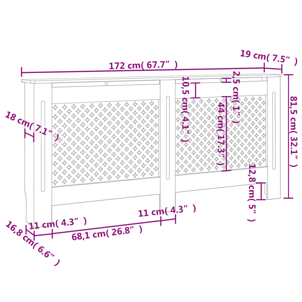 vidaXL antracitszürke MDF radiátorburkolat 172 x 19 x 81,5 cm