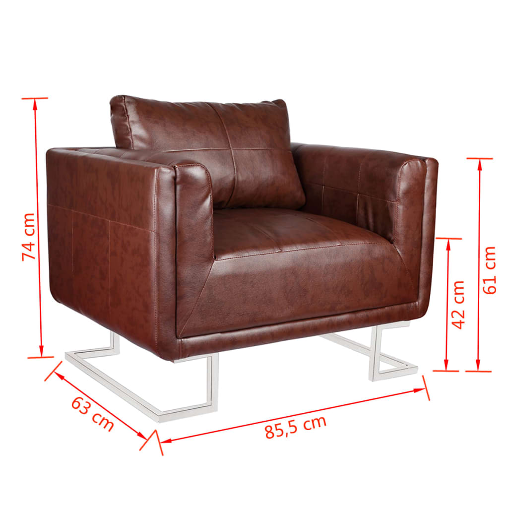 vidaXL barna kocka alakú krómlábas műbőr fotel
