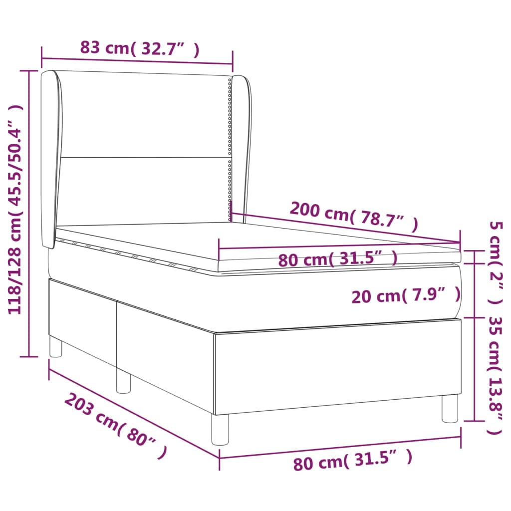 vidaXL sötétkék bársony rugós ágy matraccal 80 x 200 cm