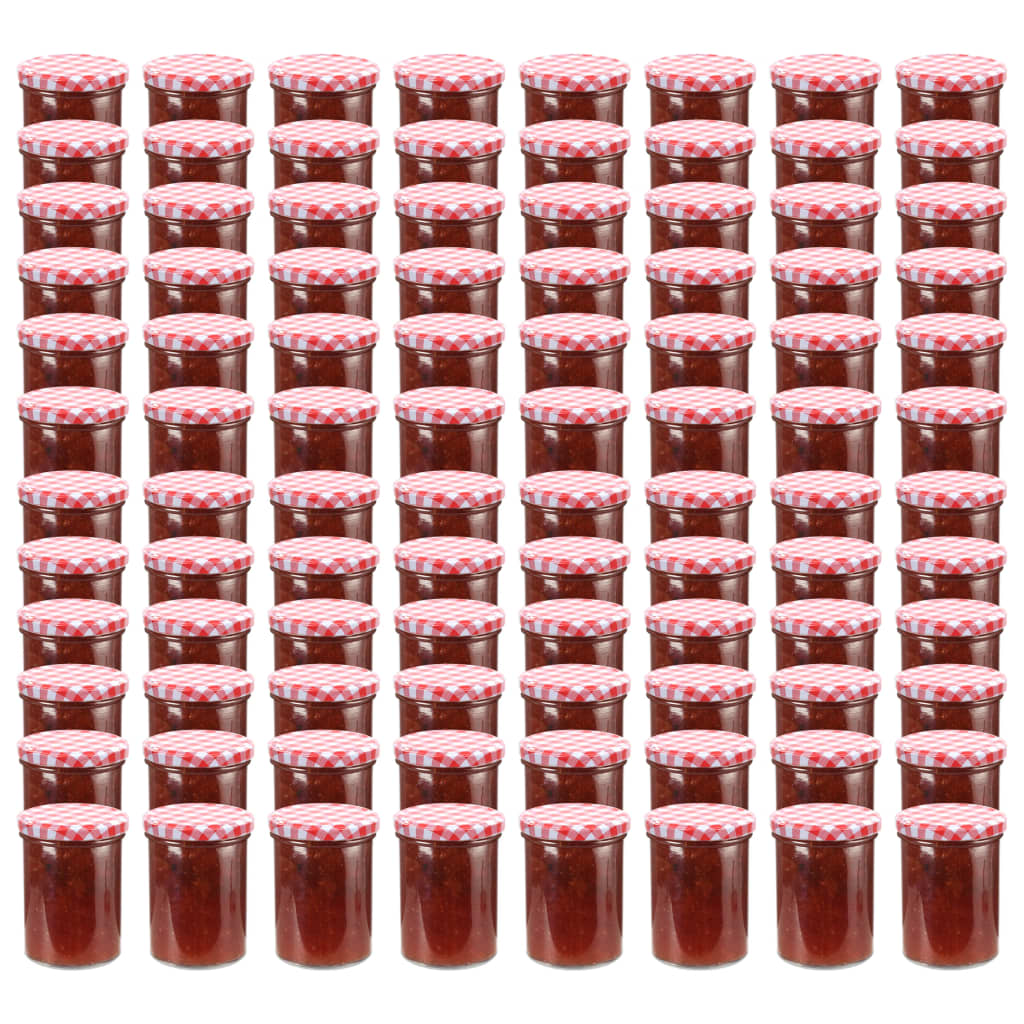 vidaXL 96 db 400 ml-es befőttesüveg piros-fehér tetővel
