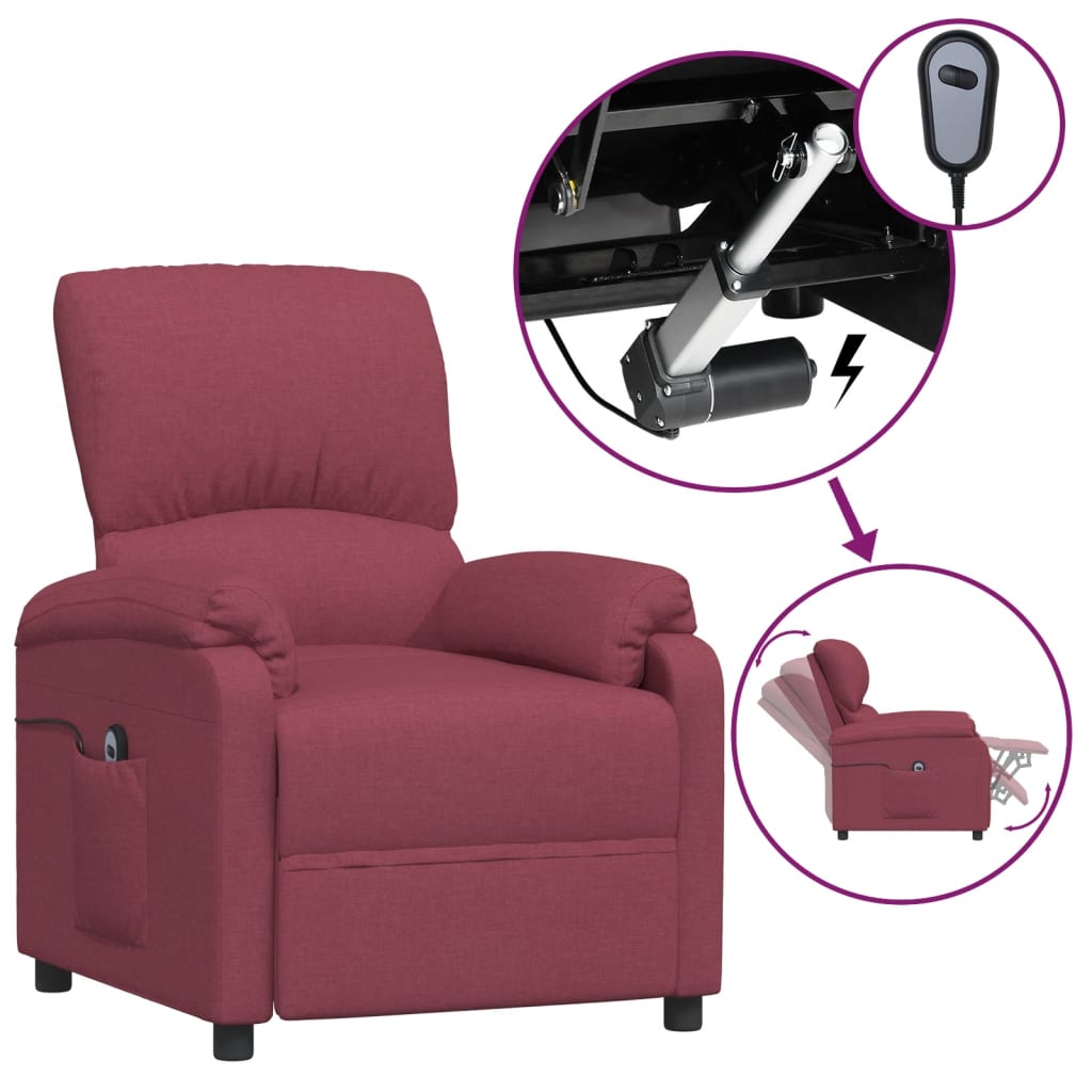 vidaXL bordó szövet dönthető elektromos szék