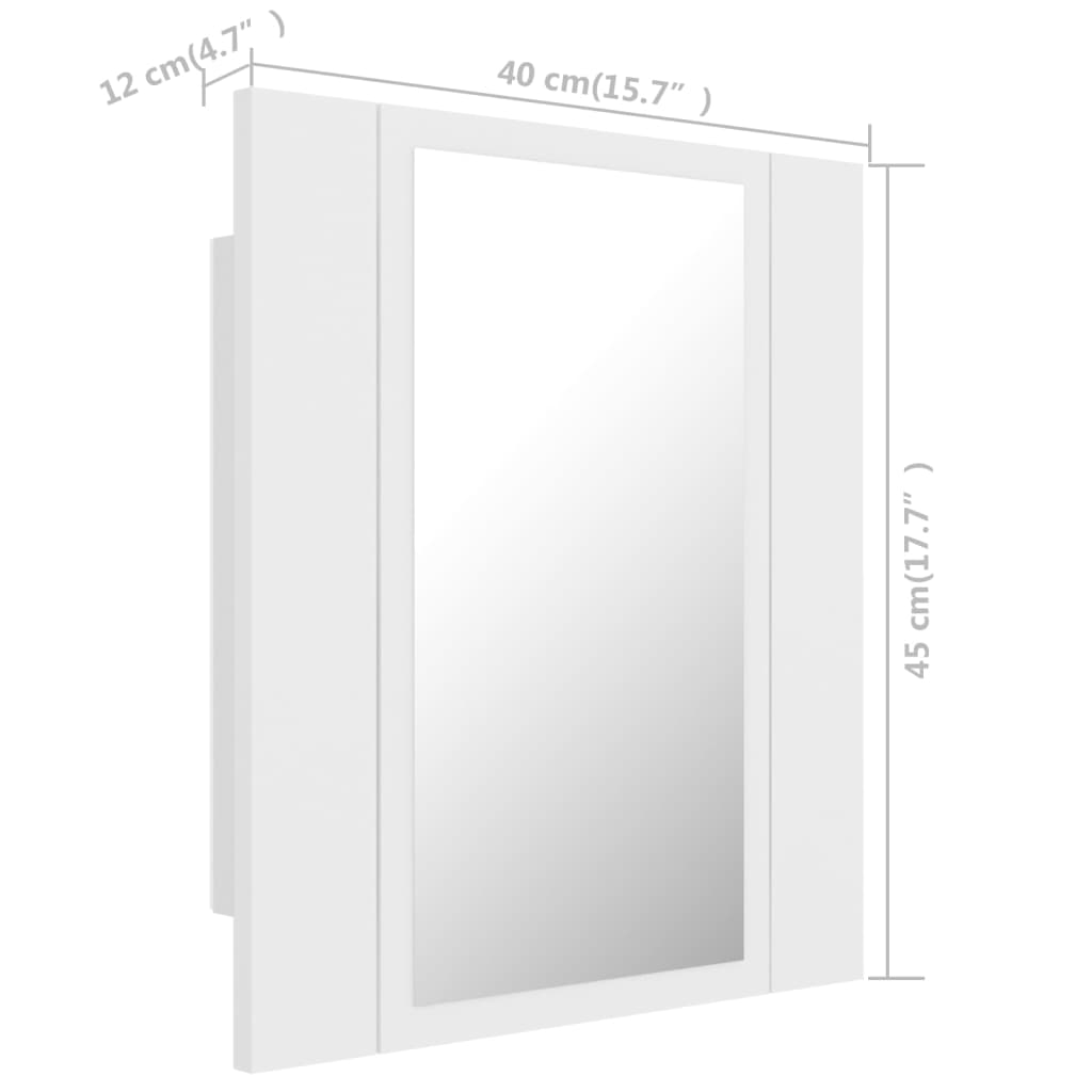 vidaXL fehér akril LED-es fürdőszobaszekrény tükörrel 40 x 12 x 45 cm